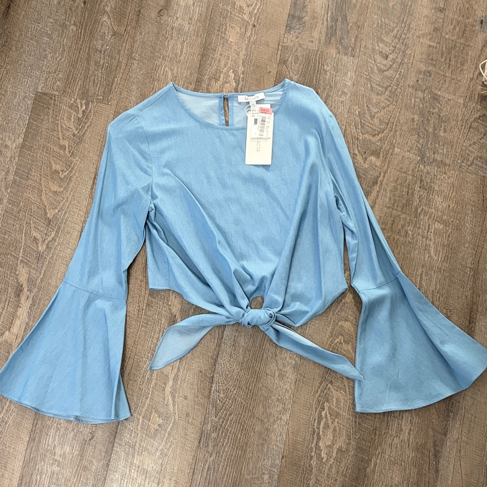 Lucy Paris Light Blue Bell Sleeve Blouse